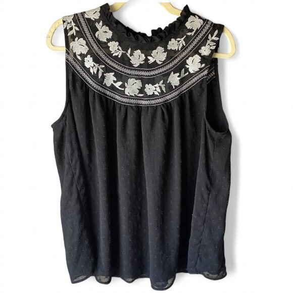 Torrid Clip Dot Black Chiffon Floral Embroidered Sleeveless Top 12 L whimsigoth - Picture 1 of 10